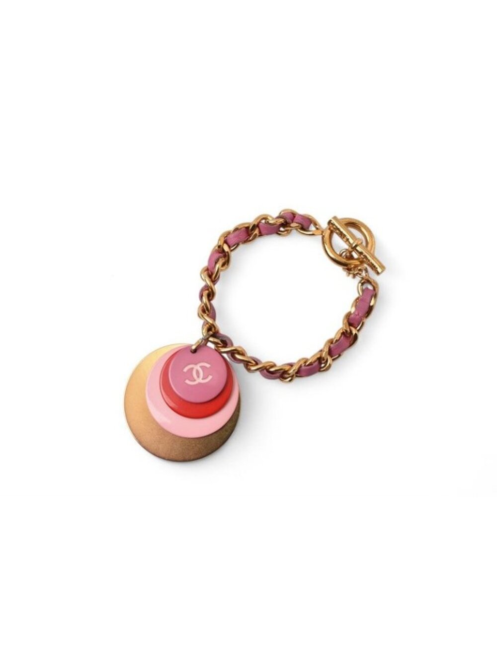 Chanel Bangle Chain Bracelet CC Coco Mark Pink Multi Gold 01